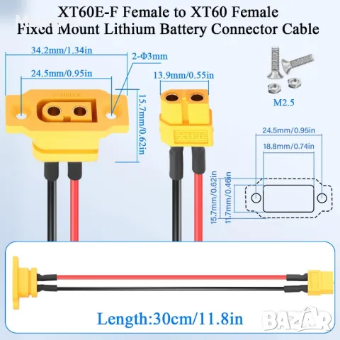 Конектор XT60E-F за стационарен монтаж на панел, снимка 3 - Друга електроника - 48571380