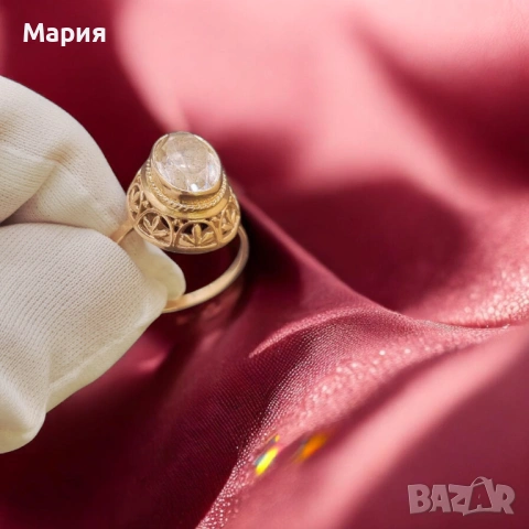 Златен пръстен 583 с естествен камък - винтидж, снимка 5 - Пръстени - 53735965