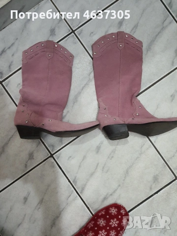 маркови  велурени розови ботуши с бели камъни