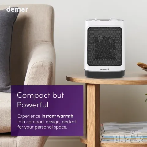 Emperial 2000W керамичен мини вентилаторен нагревател с осцилация, 2 степени, снимка 7 - Отоплителни печки - 50410745