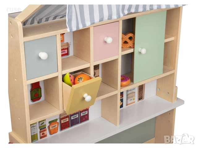 НОВИ! Дървен детски магазин щанд с черна дъска и тента 83x110x75см, снимка 6 - Други - 54144444