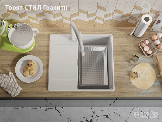 Кухненска Мивка от Гранит  Копенхаген 40 Top 550 x 500 мм- Бяла, снимка 7 - Други - 37574085