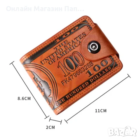 Мъжки бизнес портфейл от еко кожа – дизайн 100 US Dollars, снимка 4 - Портфейли, портмонета - 53218465