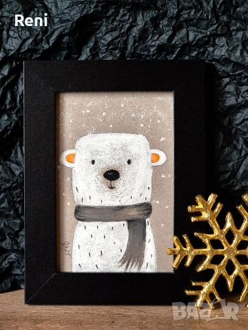 Коледна миниатюра, бяла мечка, пастел