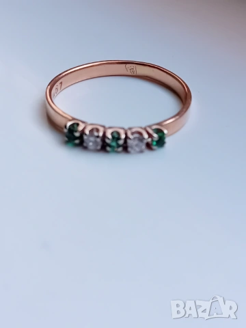 Руски златен пръстен с изумруди и брилянти, снимка 3 - Пръстени - 53581940