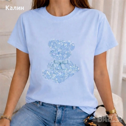 Дамска тениска мече с пайети - няколко цвята - 19€, снимка 4 - Тениски - 53585114