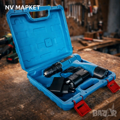 Комплект безжичен винтоверт с Led осветление, батерия и куфар , снимка 4 - Винтоверти - 53836645