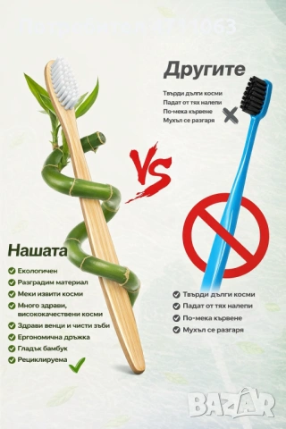 Комплект от 10 бамбукови четки за зъби – еко, биоразградими, нови, снимка 3 - Други стоки за дома - 53126384