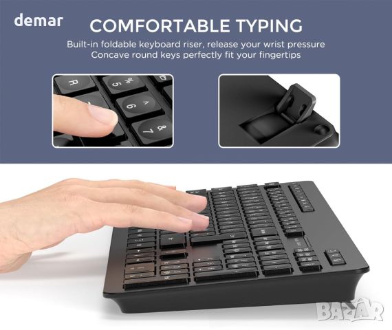 Комплект безжична клавиатура и мишка, 2,4 GHz USB клавиатура, мишка, пълен размер QWERTY клавиатура, снимка 3 - Клавиатури и мишки - 45372462