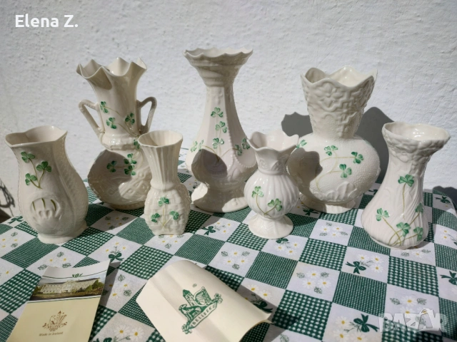 Ръчно рисувани вази Belleek Ирландия, снимка 4 - Вази - 53656650
