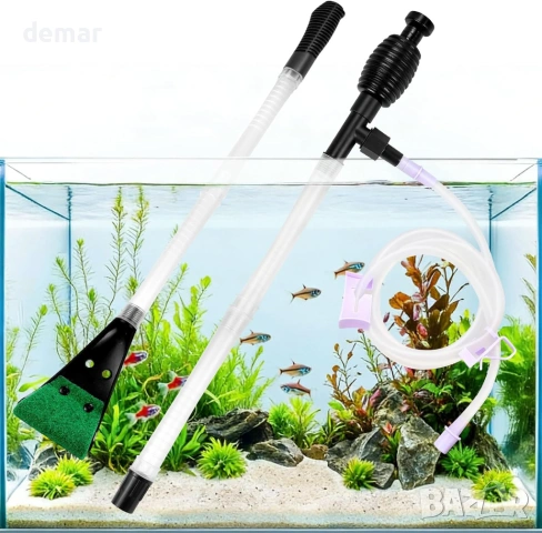 QZQ Комплект за почистване на аквариум, супер силен сифон с двойна гъба