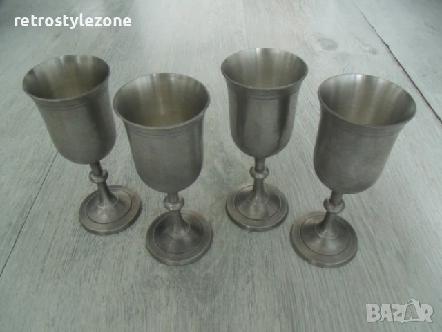 № 8080 стари метални / калаени чаши - SCANDIA TENN F10  - комплект 4 броя   - печат / маркировка   -