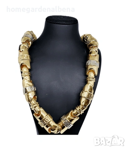 Мъжки ланец бамбук гръцки меандър медицинска стомана 18К злато биколор