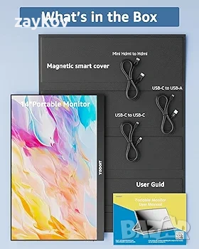 Преносим монитор Yodoit 14", 1920×1080 FHD екран IPS дисплей с USB Type C вградени високоговорители, снимка 3 - Монитори - 53419579