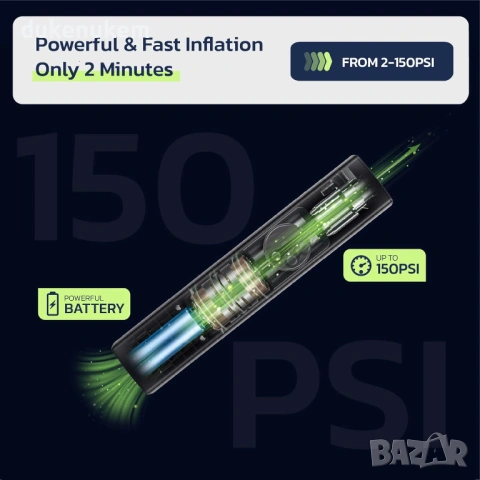 Електрическа помпа за гуми Woowind BP188 150 PSI с авто стоп, LCD дисплей, снимка 4 - Аксесоари за велосипеди - 53039547