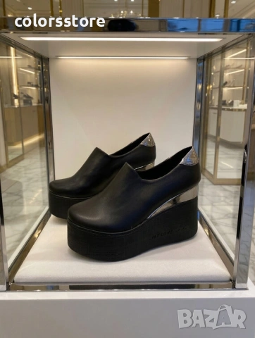 Обувки на платформа - черна кожа и лак - 615L 