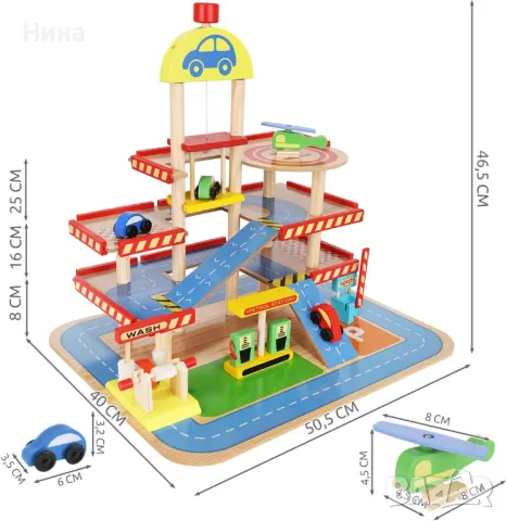Дървен гараж с колички, камиони и хеликоптери Kruzzel 🚒🚔🚜🚁, снимка 10 - Коли, камиони, мотори, писти - 46913769