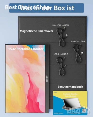 Чисто нов преносим монитор Yodoit 15.6” 1920×1080 FHD екран IPS дисплей с USB Type-C, снимка 9 - Монитори - 53528453