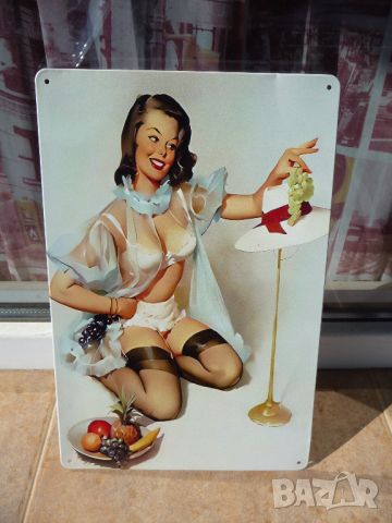 Метална табела еротика момиче плодове грозде бельо сутиен шапка нощница