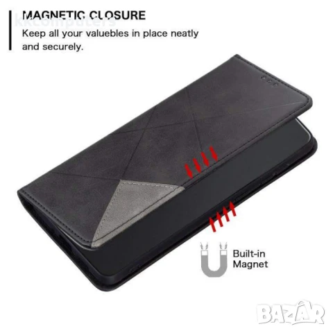 Xiaomi Redmi Note 14 4G Rhombus Texture Magnetic Wallet Кожен Калъф и Протектор, снимка 11 - Калъфи, кейсове - 50891689