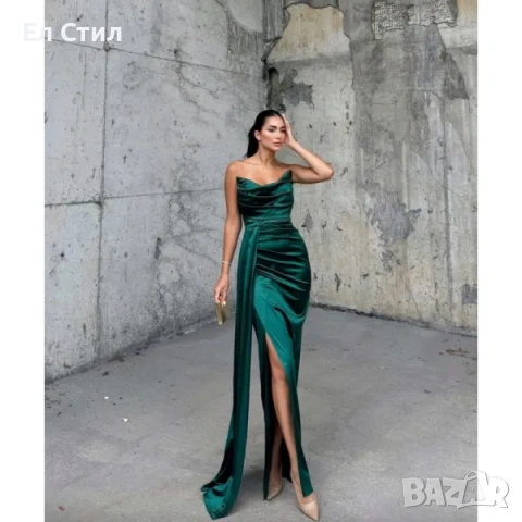 💕Официална рокля с цепка без презрамки, снимка 6 - Рокли - 53945070