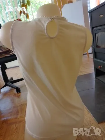 Бяла блузка с дантела отгоре, снимка 6 - Тениски - 50045565