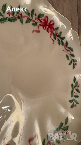  Lenox, 1980г– Голямо Коледно плато, златен печат., снимка 6 - Чинии - 52684175