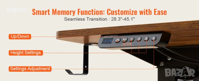 Електрическо бюро Vevor с регулиране на височината, снимка 8 - Бюра - 46687581