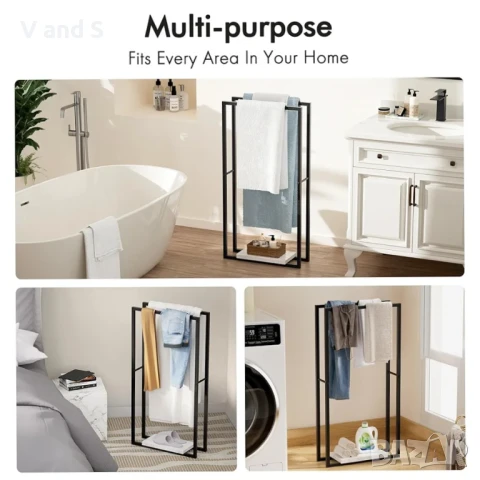 KES Стояща закачалка за кърпи за баня с тежка мраморна основа, 38" височина, 2 нива, свободно стояща, снимка 8 - Сушилници - 50701276