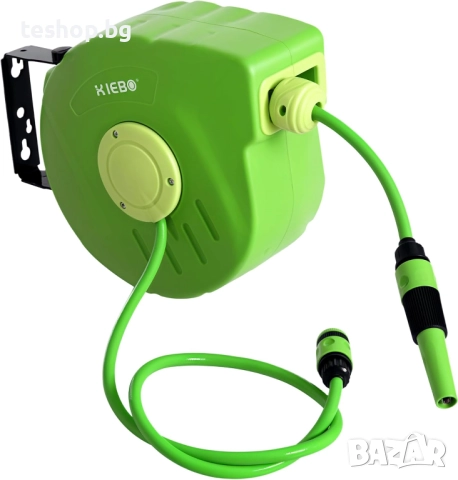 Макара с маркуч 10м+1м зелена за стенен монтаж