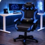 Ергономичен геймърски стол с масажна функция и поставка за крака – черно-син, снимка 5