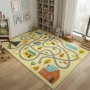 Детски килим за игра 120х160см - Светложълт килим с цветни къщички, противоплъзгащ и миещ се, снимка 2