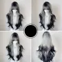 Косплей аниме дълга сребристо сива перука с тъмни краища и бретон, снимка 8