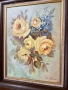 Слънчеви рози и нежни сини звездички  Рисувана върху платно, което е изпънато с фазер и защитено  , снимка 3
