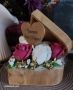 Дървена кутия сърце със сапунен божур и рози за 8-ми Март