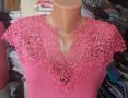 РАЗКОШНА блуза в наситен розово-динен цвят с красива дантела , снимка 2