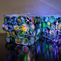 Комплект стъклени мозаечни поставки за свещи или ЛЕД осветление, снимка 4 - Декорация за дома - 45524149
