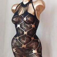 XS/L Черна еластична мрежаста  рокля , снимка 4 - Рокли - 45232314