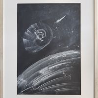 ВАСИЛ ИВАНОВ 1909-1975 Непозната планета и луна произведение от 1970те години, снимка 1 - Картини - 45877499