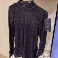 ЛОТ 5 дамски черни топа черна блуза с мрежа риза с пайети потник кроп топ с гол гръб Amisu , снимка 4 - Корсети, бюстиета, топове - 45538526