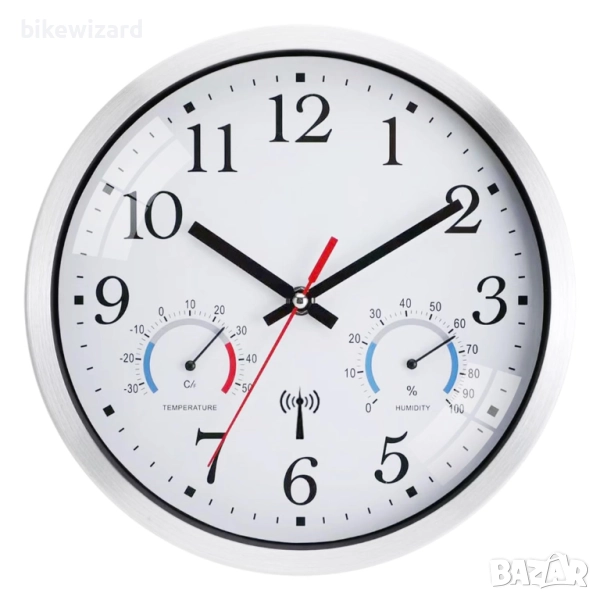 Ziprote Стенен часовник радиосверяем с термометър и влагомер НОВ, снимка 1