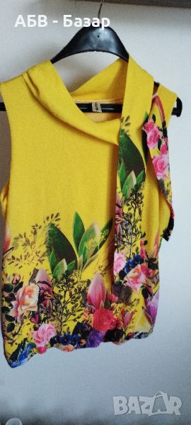 Блуза жълта на цветя, размер М, снимка 1
