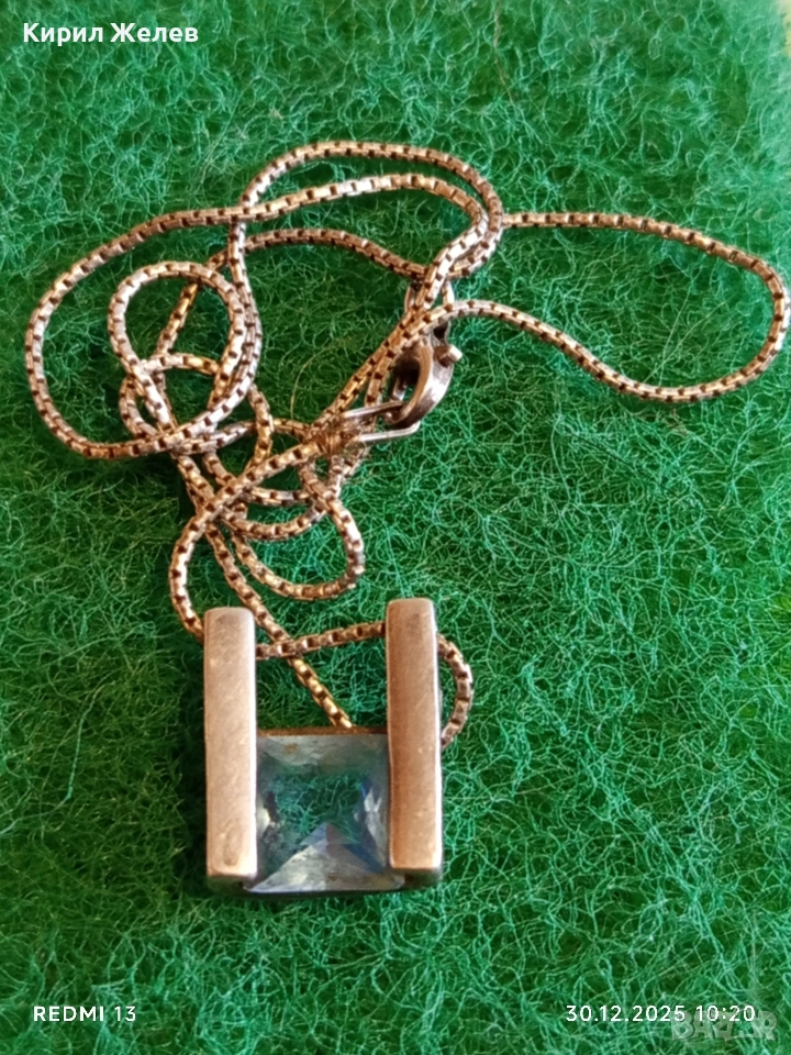 Сребърно колие с висулка от син топаз нежно стилно бижу 24933, снимка 1