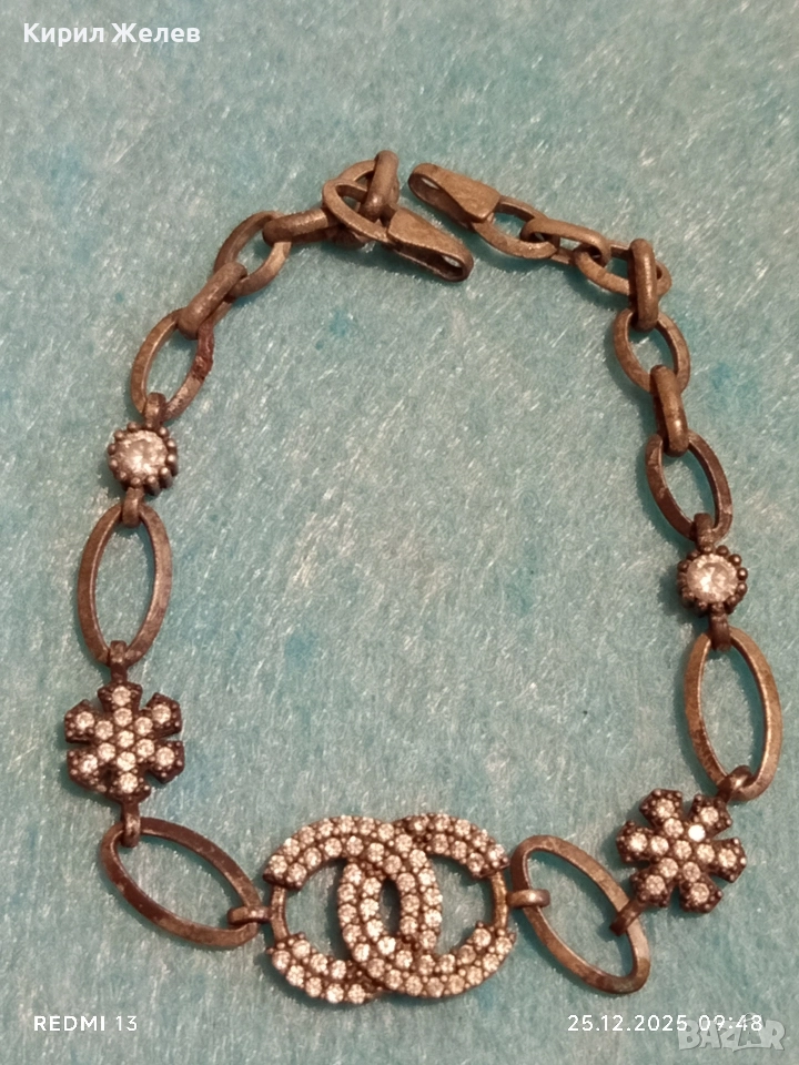 Сребърна гривна с логото на Chanel инкрустирани кристали 40200, снимка 1