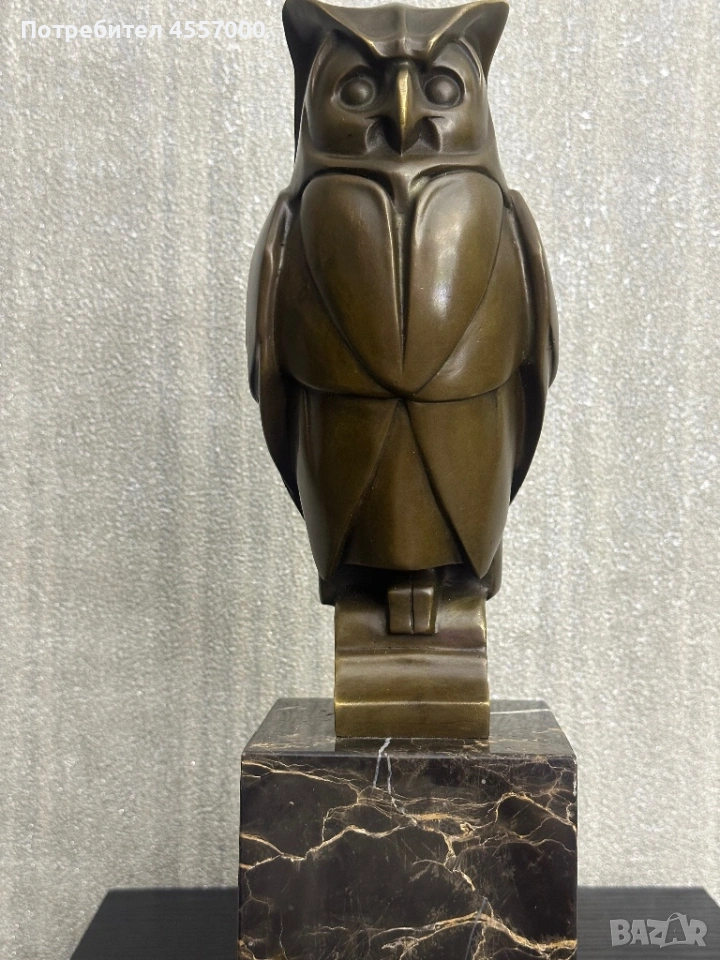 Уникална Бронзова Сова Art Deco – Оригинална Френска Скулптура, Cezaro, снимка 1