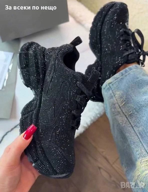 Alexander McQueen Дамски Черни Блестящи Маратонки 👟Дамски Спортни Обувки Код P1677, снимка 1