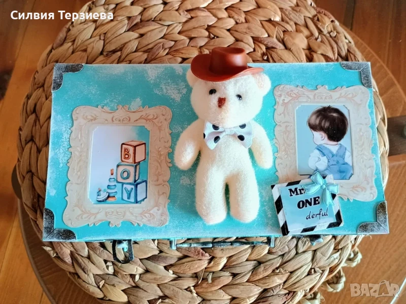 Подаръчен куфар за новородено "Welcome baby boy" с вътрешна декорация , снимка 1