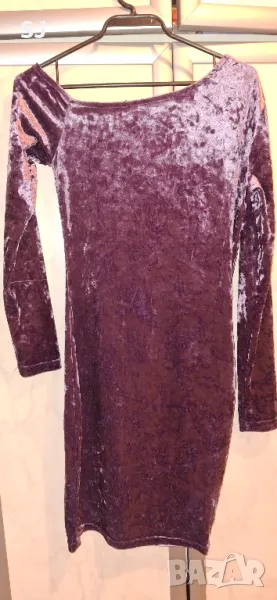 Дамска лилава елегантна рокля с паднало рамо, размер S, снимка 1