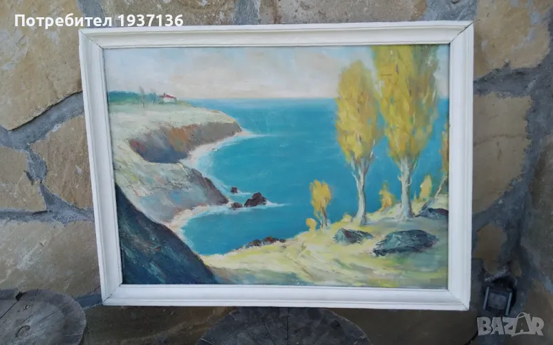 Стара картина масло върху фазер голяма , снимка 1