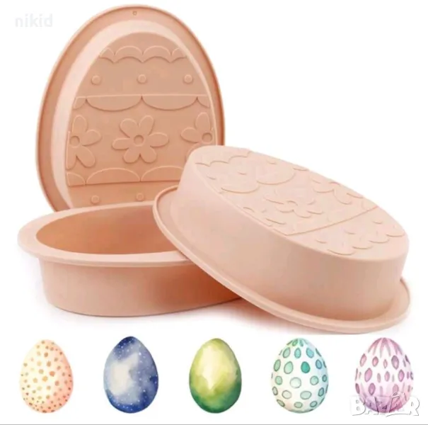 Великденско яйце с декор грамадно силиконов молд форма силиконова тава за кекс сладкиш десерт торта, снимка 1